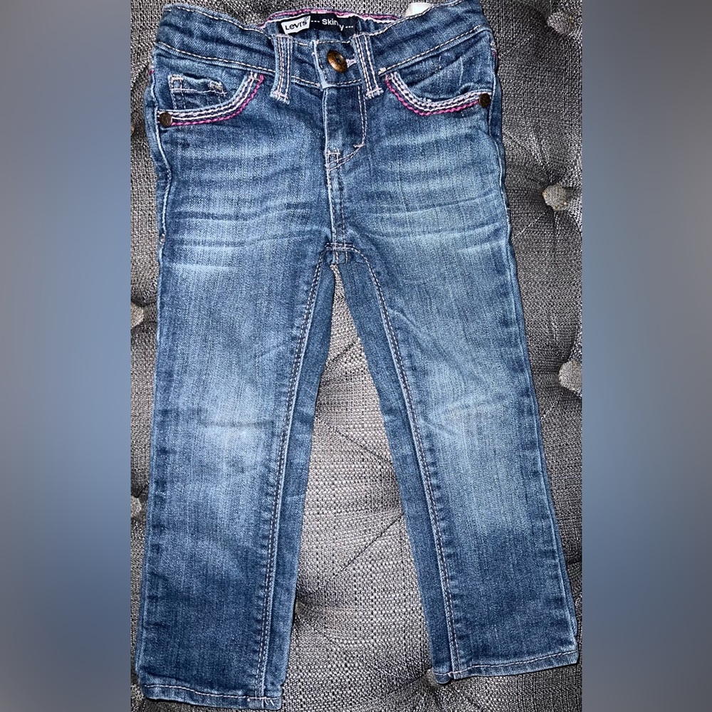 Levi's Toddler Girl Skinny Denim Jeans size 2T Unique Stitching Pockets